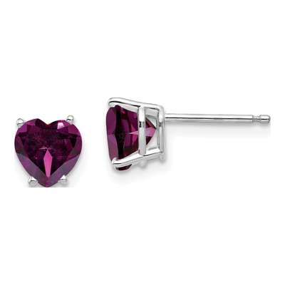 14K White Gold 6mm Rhodolite Garnet Heart Stud Earrings