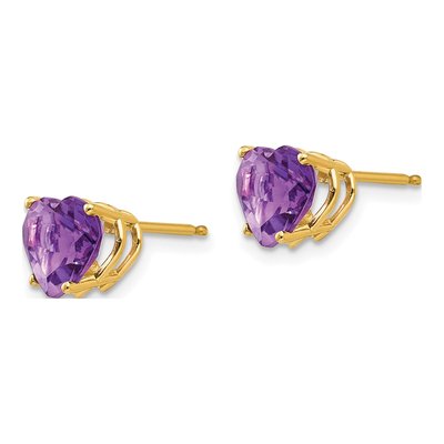 14K Yellow Gold 7mm Amethyst Heart Stud Earrings – view 3