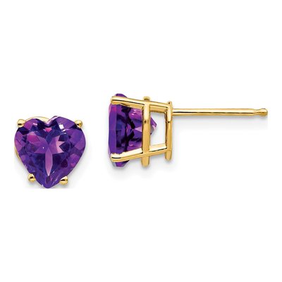 14K Yellow Gold 7mm Amethyst Heart Stud Earrings