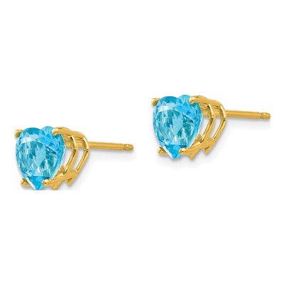 14K Yellow Gold 7mm Swiss Blue Topaz Heart Stud Earrings – view 2