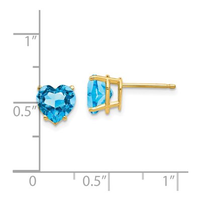14K Yellow Gold 7mm Swiss Blue Topaz Heart Stud Earrings – view 4