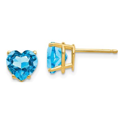 14K Yellow Gold 7mm Swiss Blue Topaz Heart Stud Earrings
