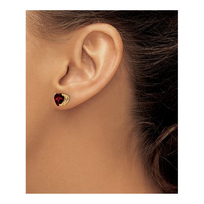 14K Yellow Gold 7mm Garnet Heart Stud Earrings – view 3