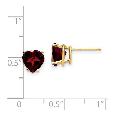 14K Yellow Gold 7mm Garnet Heart Stud Earrings – view 4