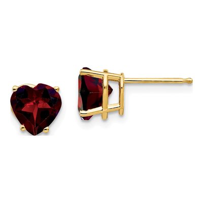 14K Yellow Gold 7mm Garnet Heart Stud Earrings