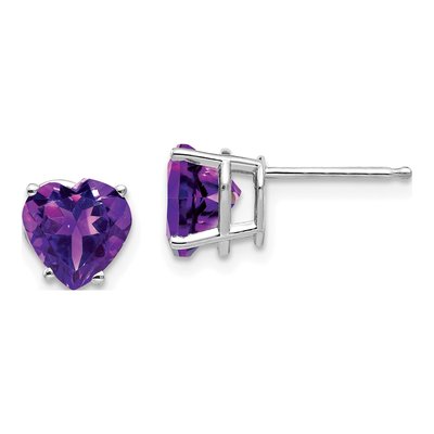 14K White Gold 7mm Amethyst Heart Stud Earrings