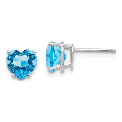 14K White Gold 7mm Swiss Blue Topaz Heart Stud Earrings