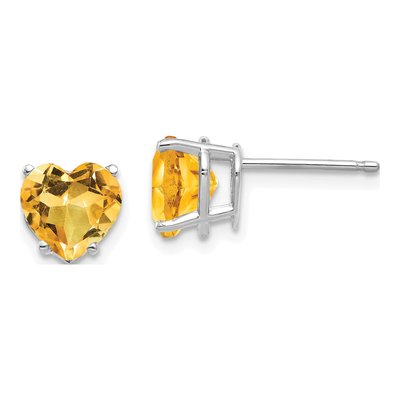14K White Gold 7mm Citrine Heart Stud Earrings