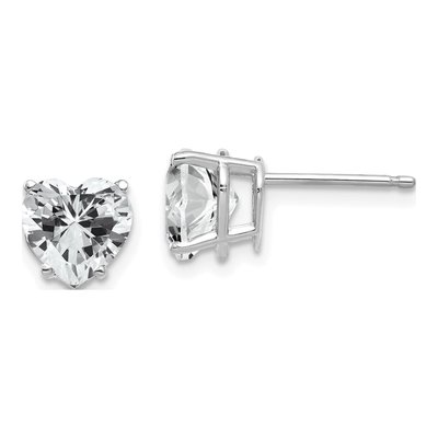 14K White Gold 7mm CZ Heart Stud Earrings