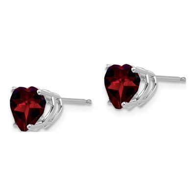 14K White Gold 7mm Garnet Heart Stud Earrings – view 3