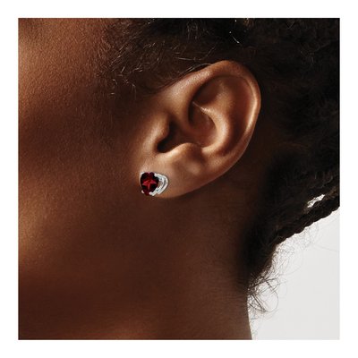 14K White Gold 7mm Garnet Heart Stud Earrings – view 4