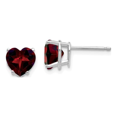 14K White Gold 7mm Garnet Heart Stud Earrings