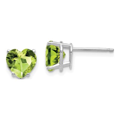 14K White Gold 7mm Peridot Heart Stud Earrings