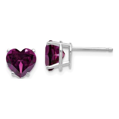 14K White Gold 7mm Rhodolite Garnet Heart Stud Earrings