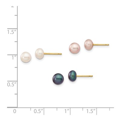 14K Gold Multicolor Pearl Earrings, Set of 3 Pairs – view 3
