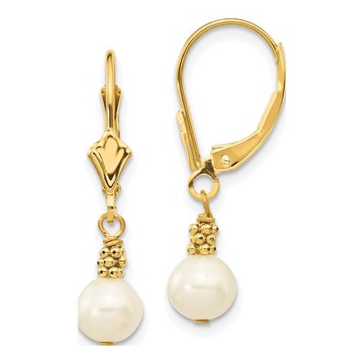 14K Yellow Gold Freshwater Cultured Pearl Leverback Earrings