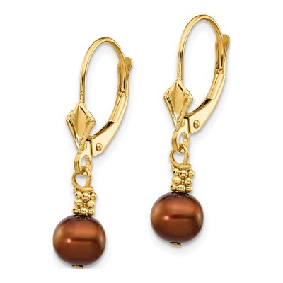 14K Yellow Gold Brown Freshwater Cultured Pearl Leverback Earrings – view 2