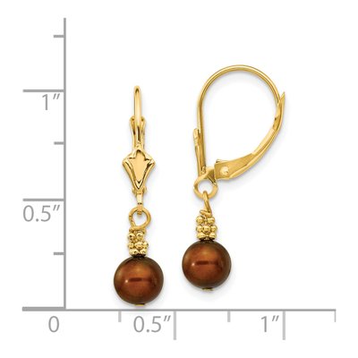 14K Yellow Gold Brown Freshwater Cultured Pearl Leverback Earrings – view 4