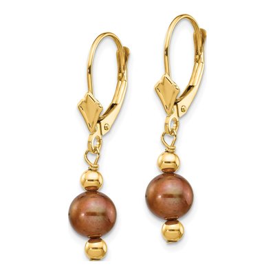 14K Yellow Gold Brown Freshwater Cultured Pearl Leverback Earrings – view 2