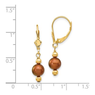 14K Yellow Gold Brown Freshwater Cultured Pearl Leverback Earrings – view 4
