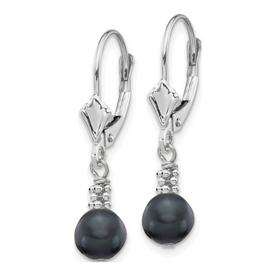 14K White Gold Black Freshwater Pearl Dangle Earrings – view 2