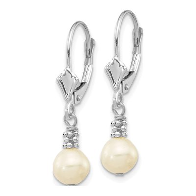 14K White Gold Freshwater Cultured Pearl Leverback Earrings – view 3