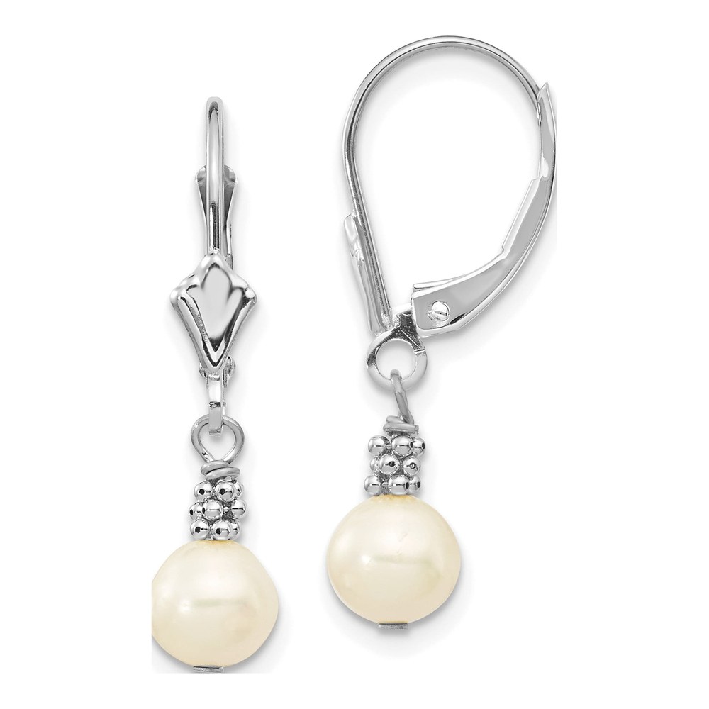 14K White Gold Freshwater Cultured Pearl Leverback Earrings