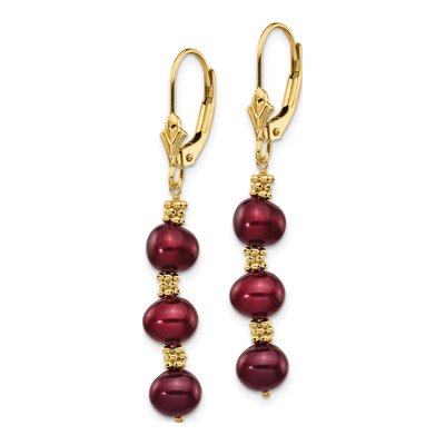14K Yellow Gold Brown Freshwater Cultured Pearl Leverback Earrings – view 2
