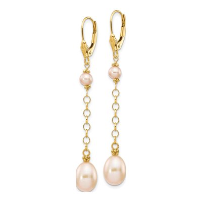 14K Yellow Gold Pink Freshwater Cultured Pearl Leverback Earrings – view 2