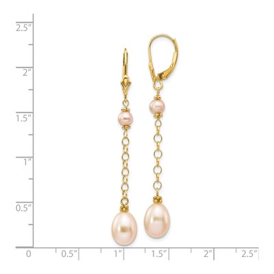 14K Yellow Gold Pink Freshwater Cultured Pearl Leverback Earrings – view 4