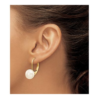 14K Yellow Gold Freshwater Cultured Pearl Leverback Earrings – view 3