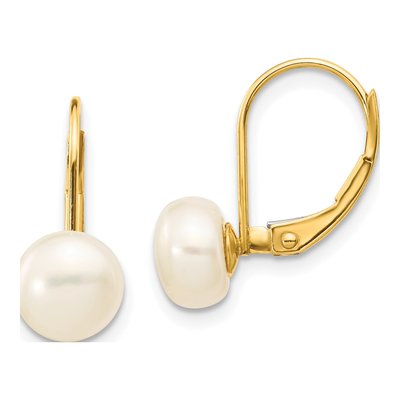14K Yellow Gold Freshwater Cultured Pearl Leverback Earrings
