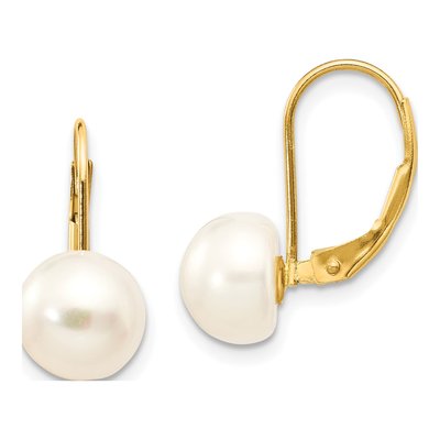 14K Yellow Gold Freshwater Cultured Pearl Leverback Earrings