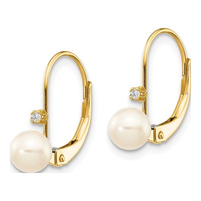 14K Yellow Gold Freshwater Cultured Pearl & Diamond Leverback Earrings – view 2