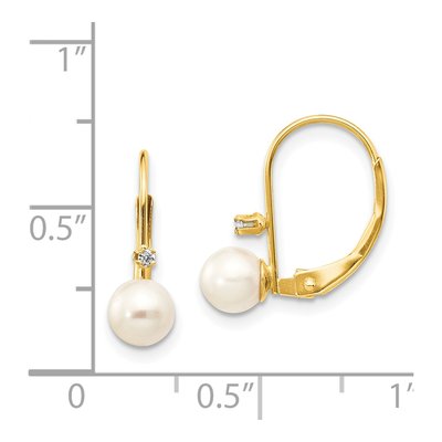 14K Yellow Gold Freshwater Cultured Pearl & Diamond Leverback Earrings – view 4