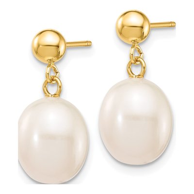 14K Yellow Gold White Rice Pearl Dangle Earrings – view 2