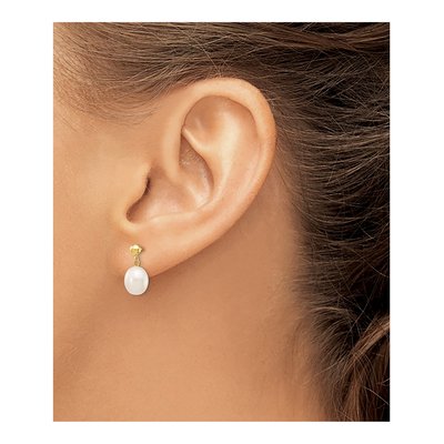 14K Yellow Gold White Rice Pearl Dangle Earrings – view 3
