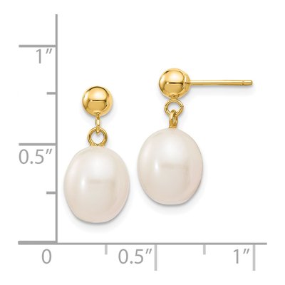 14K Yellow Gold White Rice Pearl Dangle Earrings – view 4