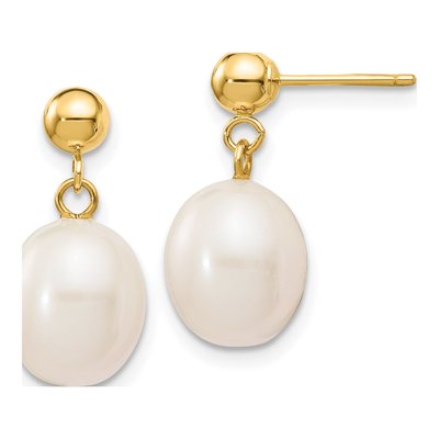14K Yellow Gold Freshwater Cultured Pearl Rice Dangle Earrings