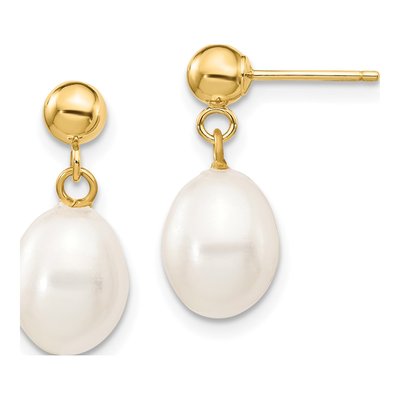 14K Yellow Gold Freshwater Cultured Pearl Dangle Earrings