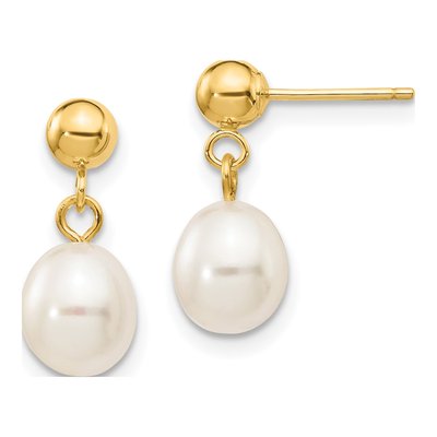 14K Yellow Gold Freshwater Cultured Pearl Dangle Earrings