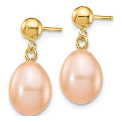 14K Yellow Gold Pink Freshwater Cultured Pearl Dangle Earrings – view 2