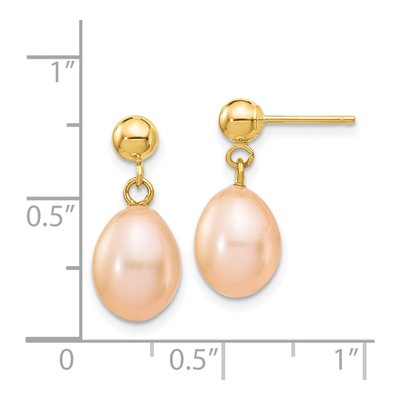 14K Yellow Gold Pink Freshwater Cultured Pearl Dangle Earrings – view 4