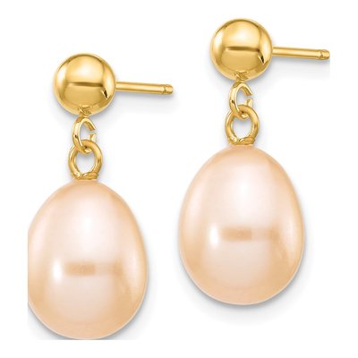 14K Yellow Gold Pink Freshwater Cultured Pearl Dangle Earrings – view 2