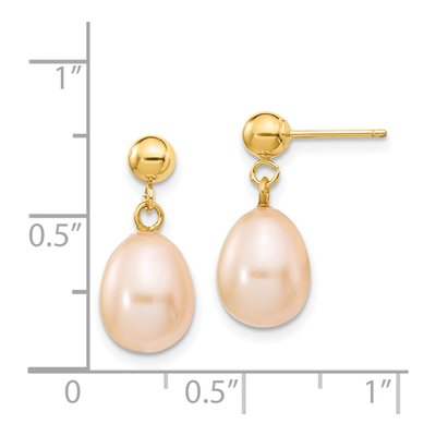 14K Yellow Gold Pink Freshwater Cultured Pearl Dangle Earrings – view 4