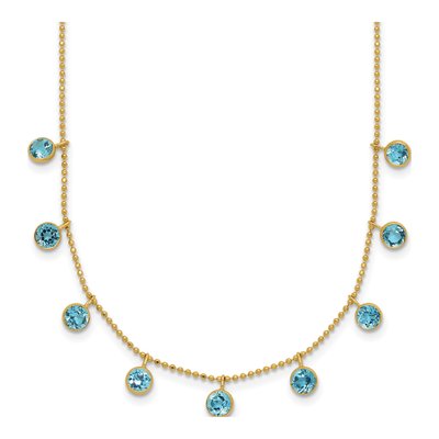 14K Yellow Gold Swiss Blue Topaz Dangle Necklace