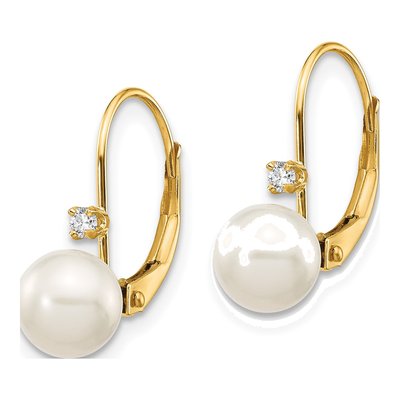 14K Yellow Gold 1/20 ct tw Freshwater Cultured Pearl & Diamond Leverback Earrings – view 2