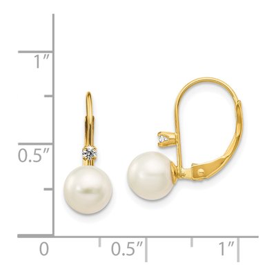 14K Yellow Gold 1/20 ct tw Freshwater Cultured Pearl & Diamond Leverback Earrings – view 4