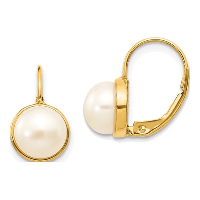 14K Yellow Gold Freshwater Cultured Pearl Leverback Earrings