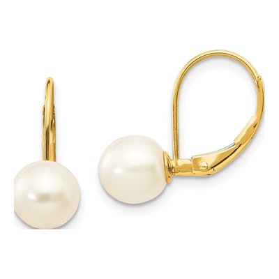 14K Yellow Gold Freshwater Cultured Pearl Leverback Earrings